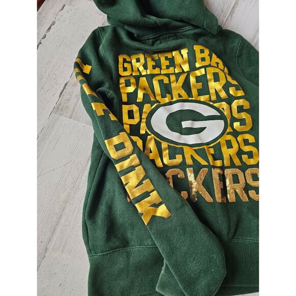 Vintage Victoria's secrets pink Packers girl zip hoodie sweatshirt XSX mall sequ - Picture 8 of 9